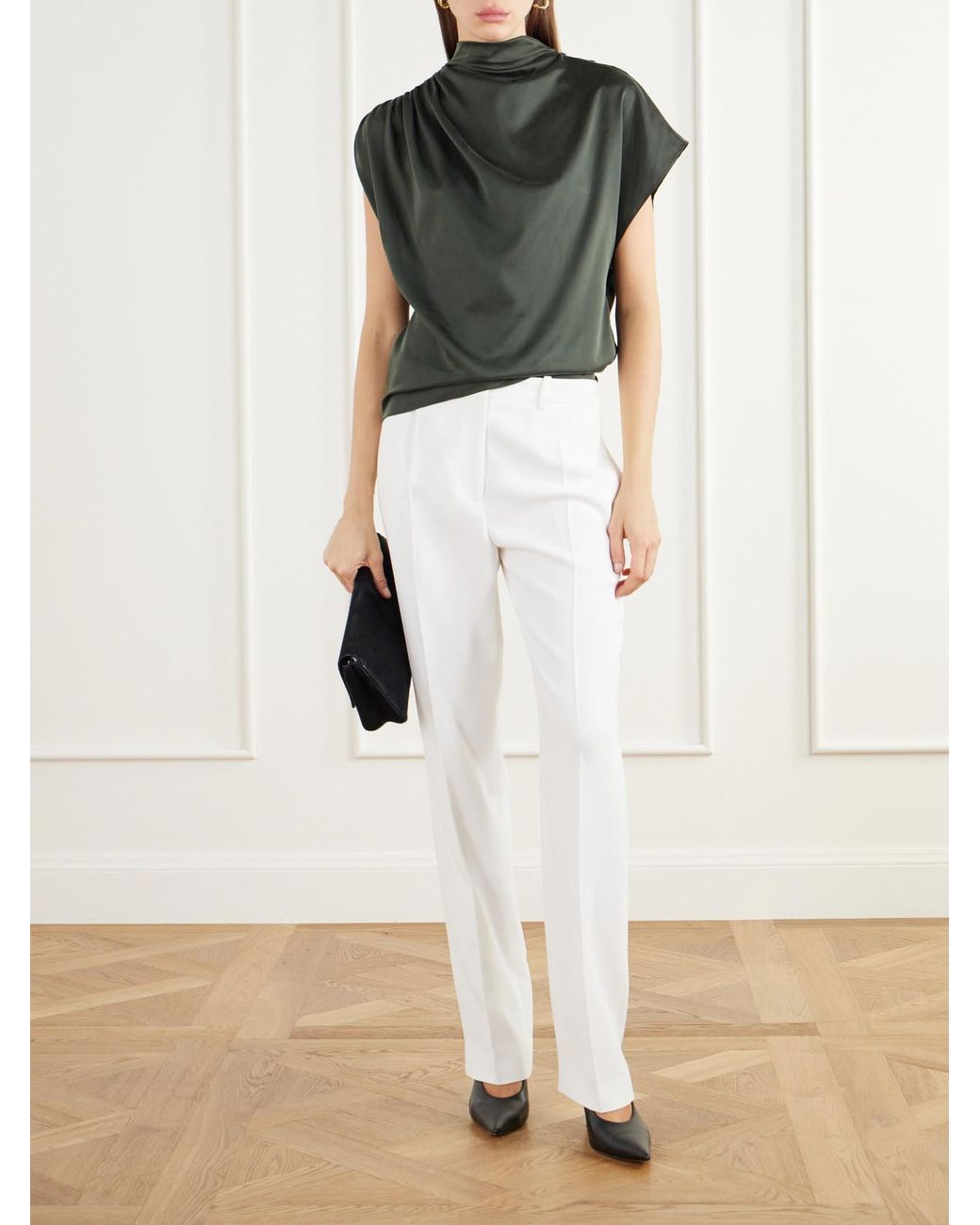 Brandon Maxwell White The Irving Pleated Crepe Tapered Pants
