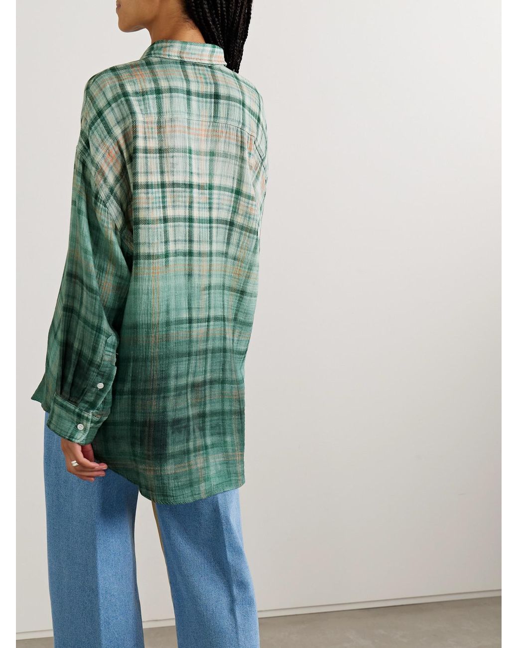R13 Drop Neck Checked Slub Cotton Shirt in Green | Lyst