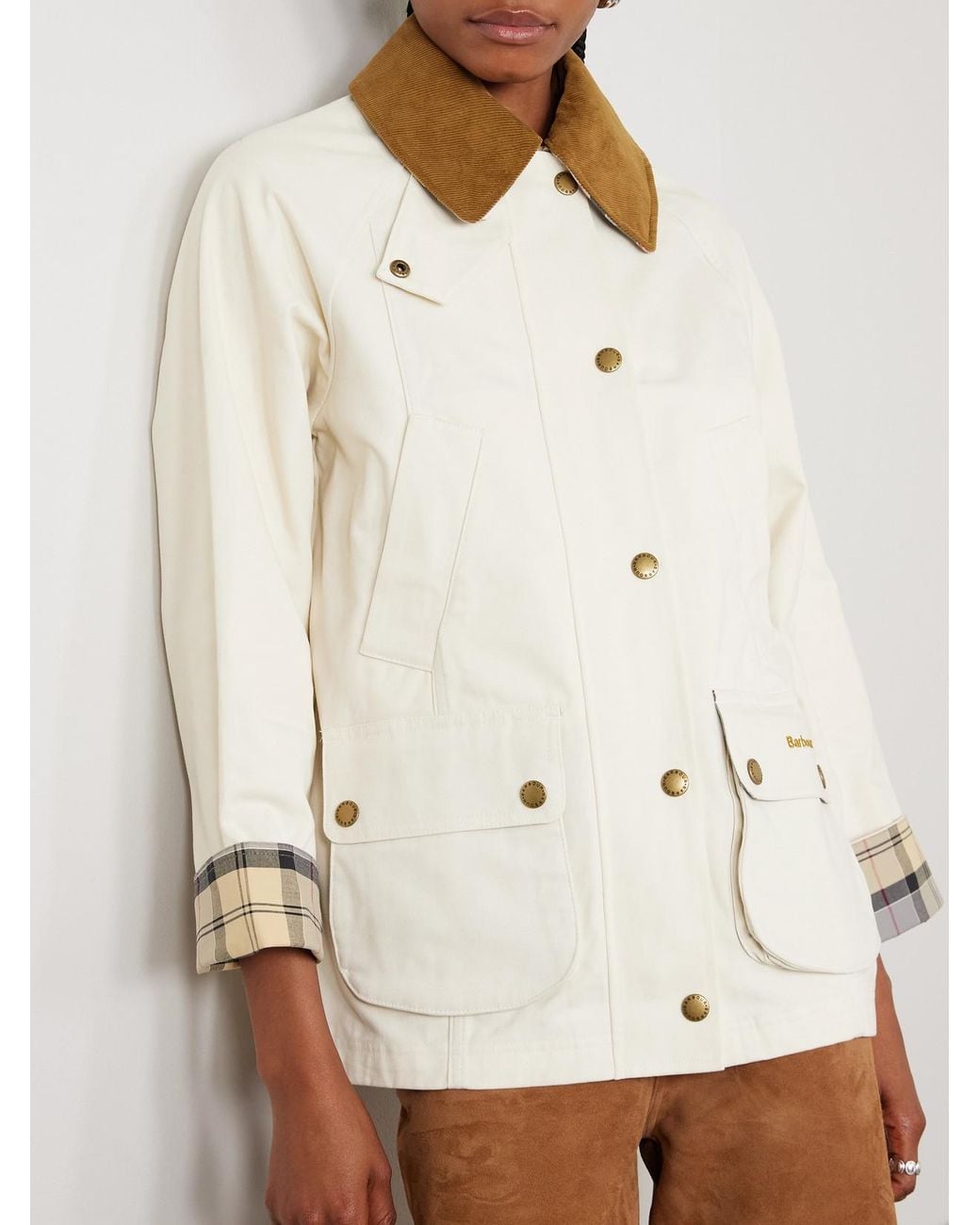 Barbour Natural Modern Beadnell Corduroy-Trimmed Waxed-Cotton Jacket