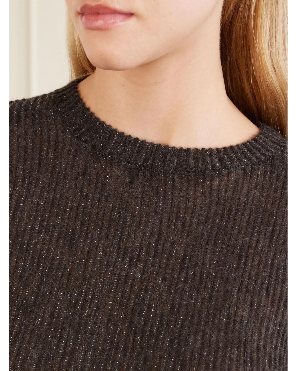 Brunello Cucinelli Black Metallic Silk, Alpaca And Wool-Blend Sweater