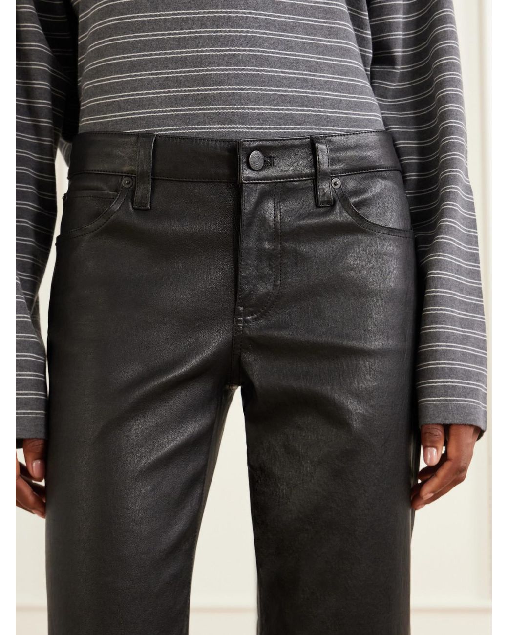 FRAME Black The Cigarette Low-Rise Straight-Leg Leather Pants