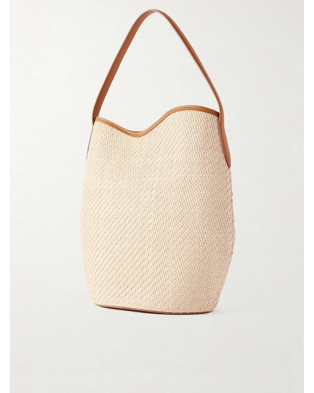 Liffner Natural Buckled Leather-Trimmed Woven Raffia Shoulder Bag