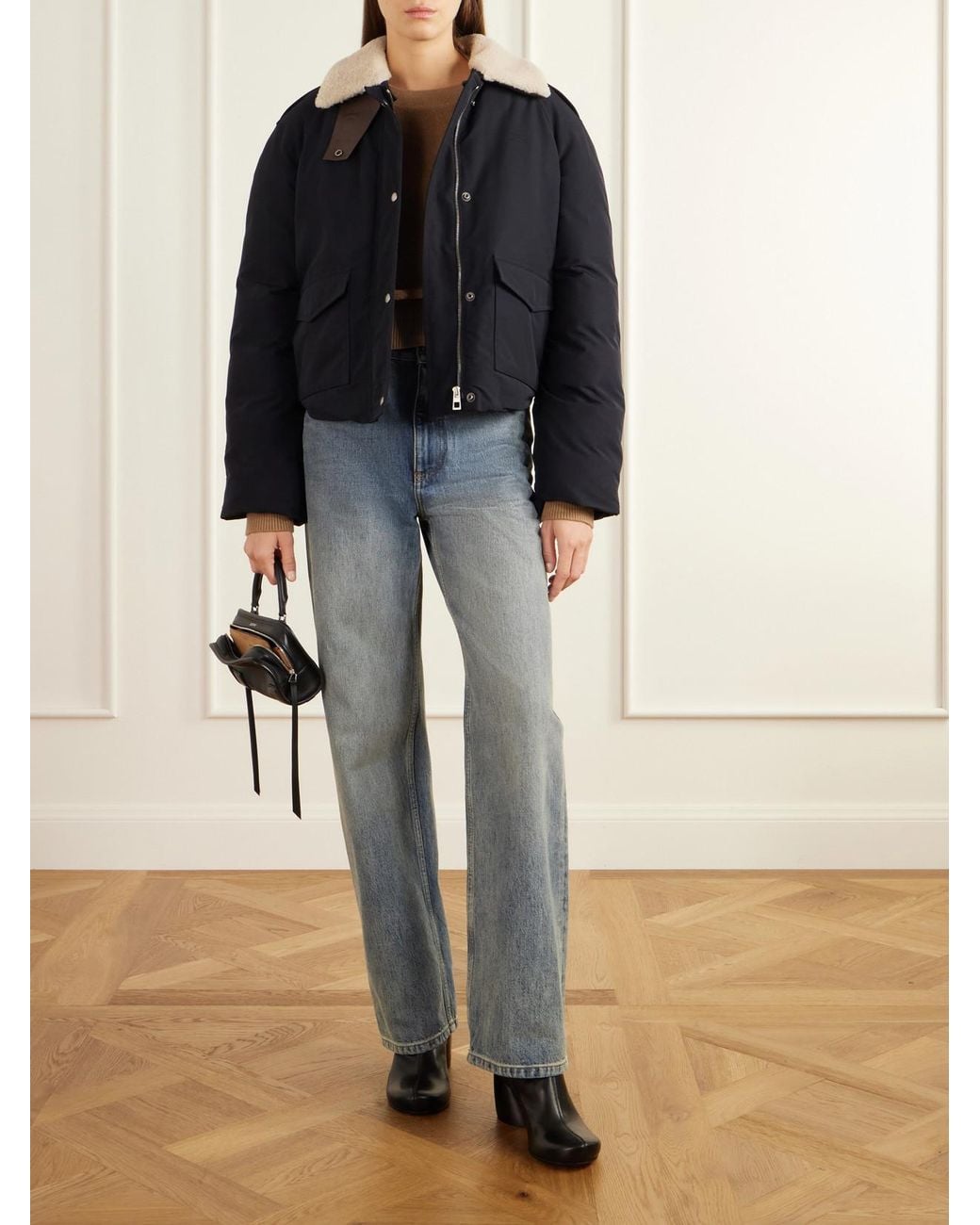 Loewe Blue Padded Shearling-Trimmed Cotton-Blend Canvas Jacket