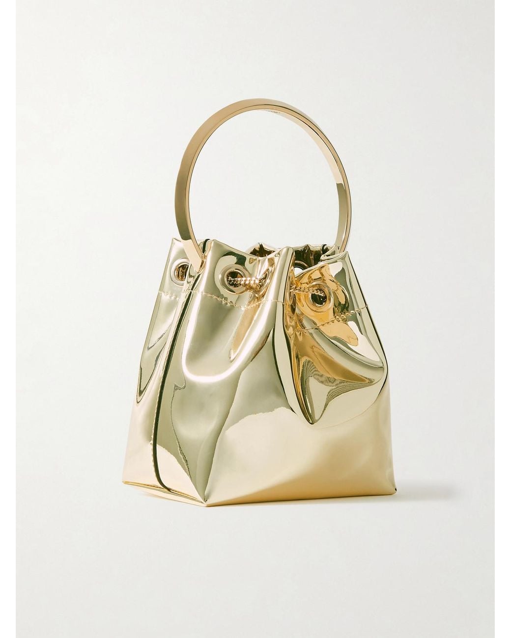 Jimmy Choo Natural Bon Bon Metallic Mirrored-Leather Bucket Bag