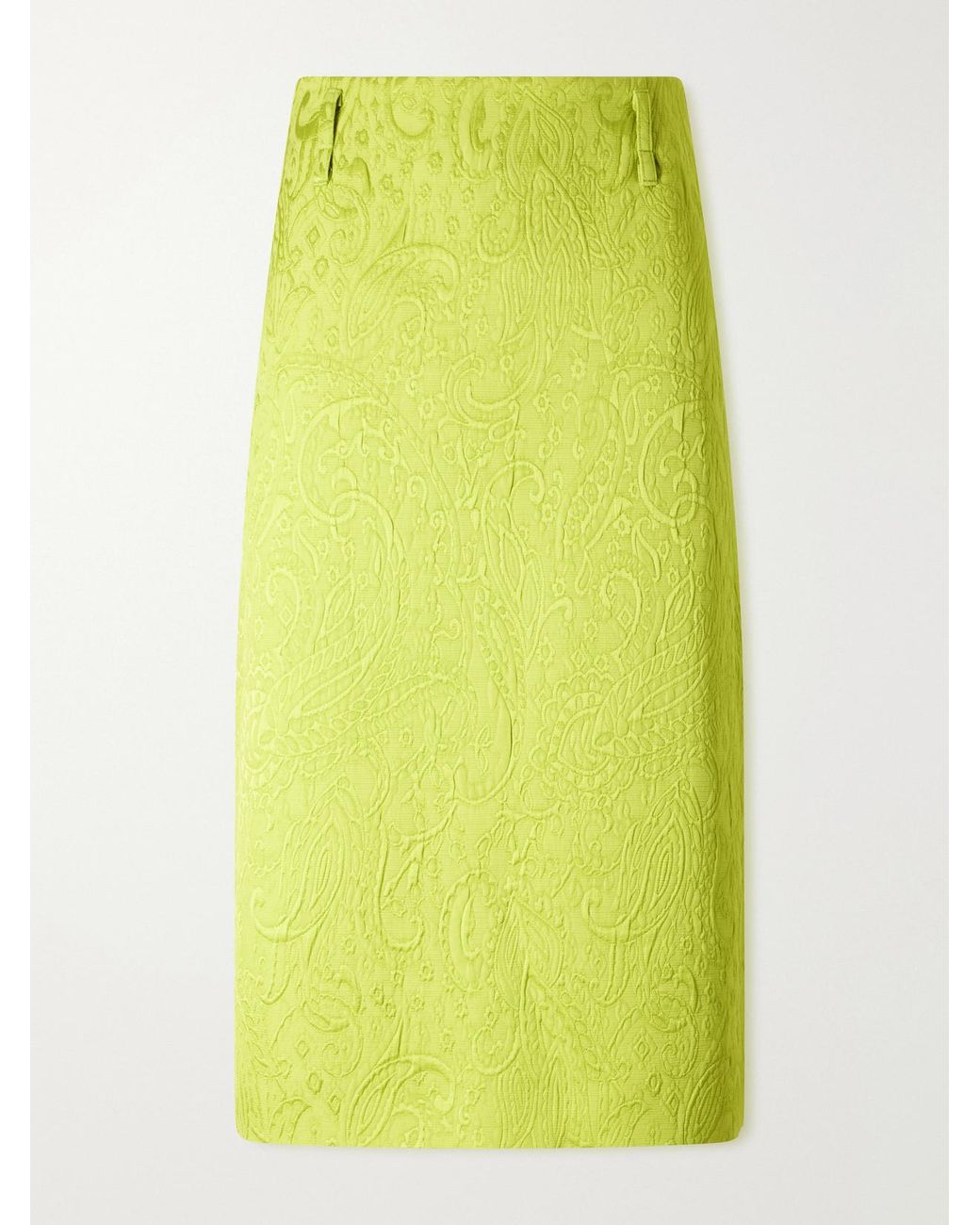 Dries Van Noten Yellow Paisley Motif Matelassé Jacquard Midi Skirt