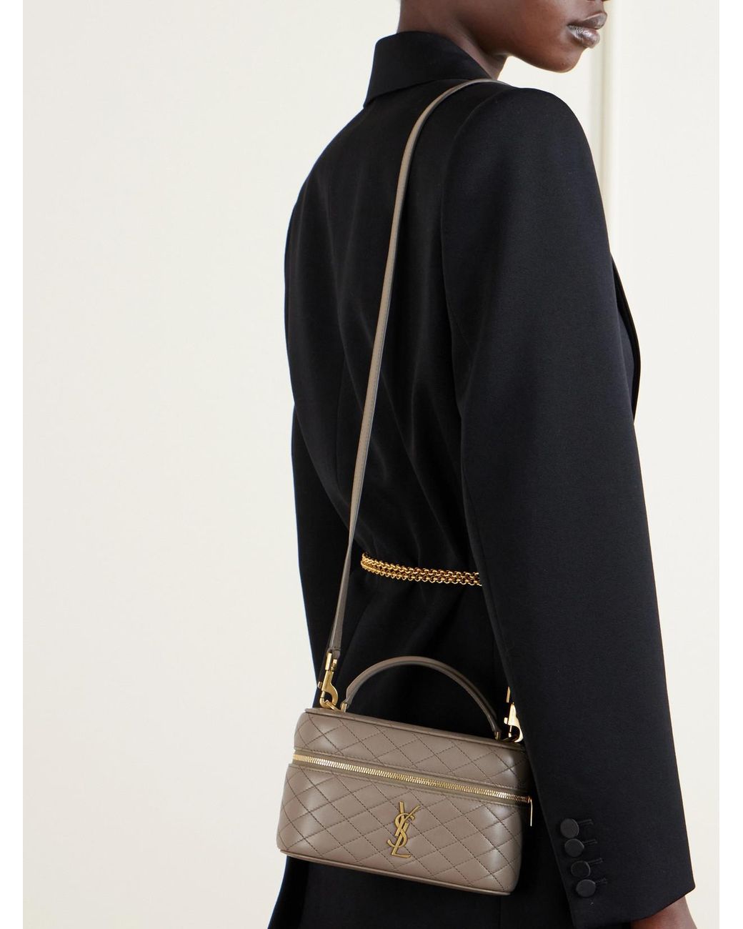 Saint Laurent Brown Gaby Vanity Mini Quilted Leather Top-Handle Bag
