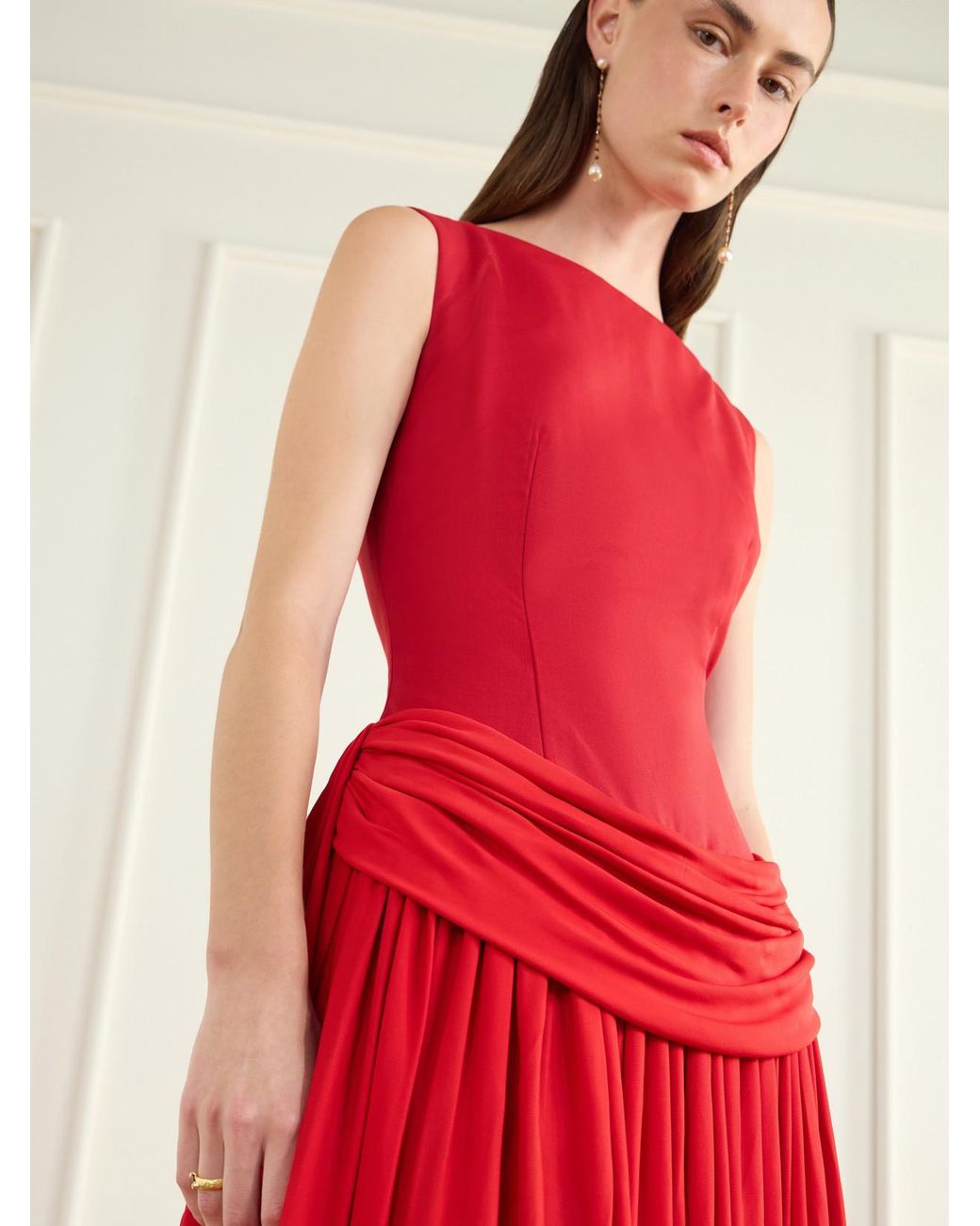 Abadia Red Sarah Draped Wool-Blend Maxi Dress
