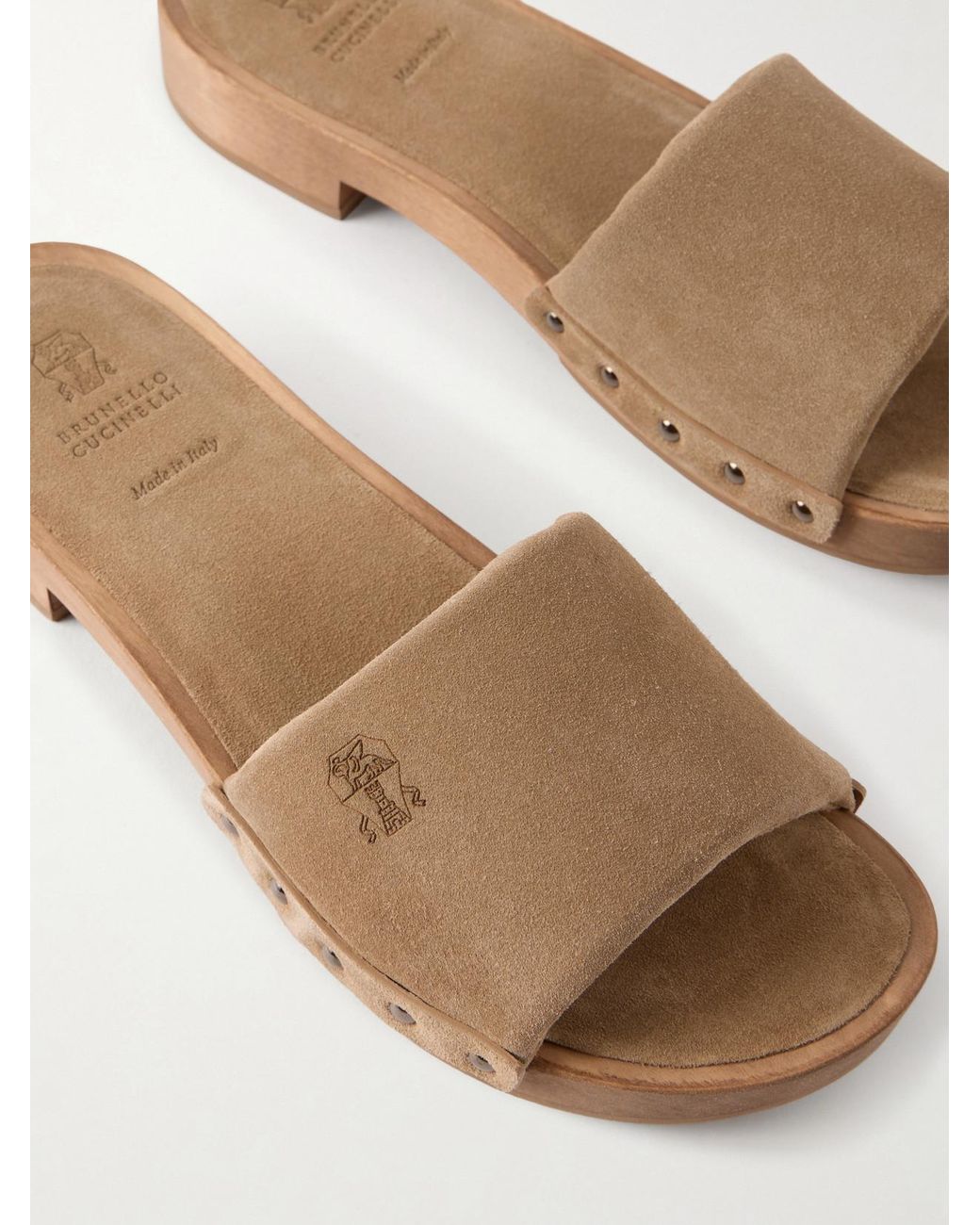 Brunello Cucinelli White Suede Clogs