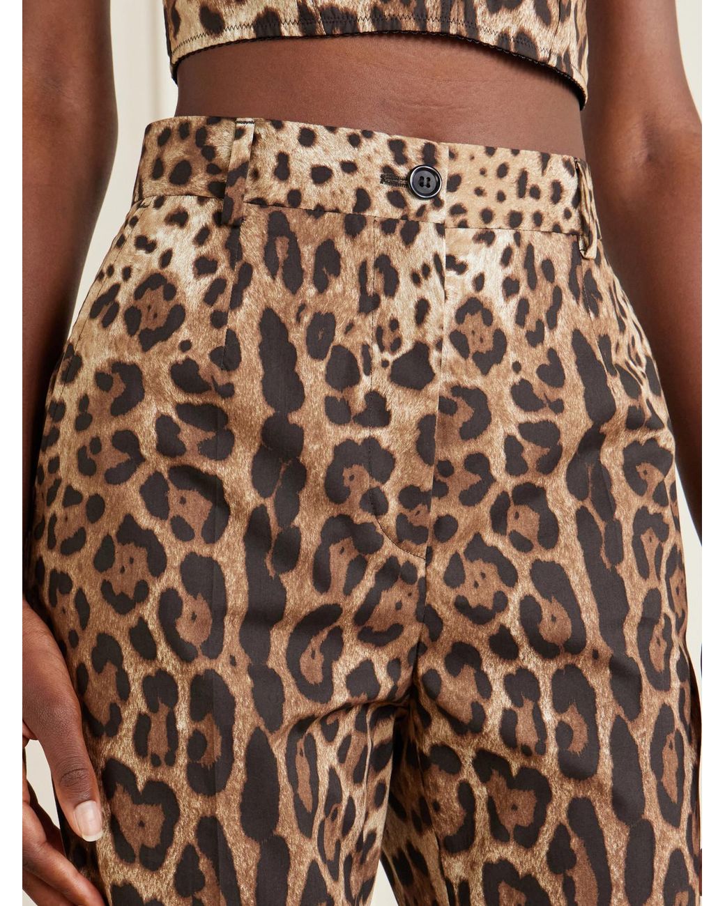 Dolce & Gabbana Natural Leopard-Print High-Rise Cotton Straight-Leg Pants