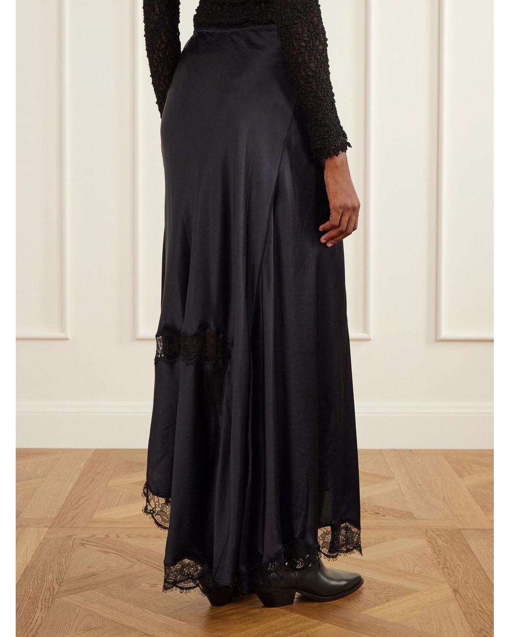 Isabel Marant Blue Alexandra Lace-Detailed Silk-Blend Satin Midi Skirt
