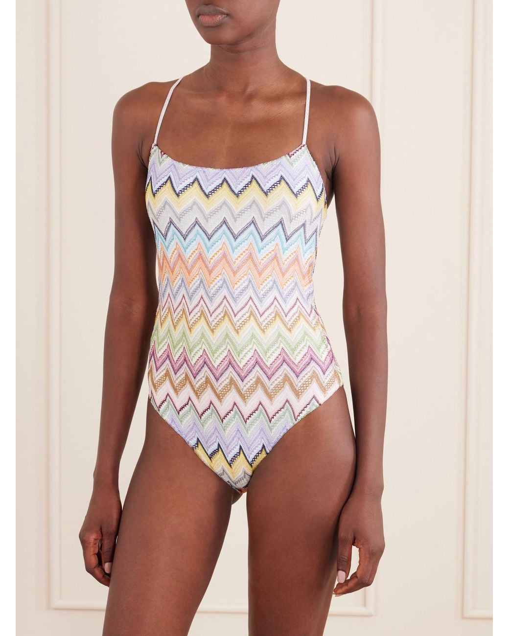 Missoni White Striped Crochet-Knit Swimsuit