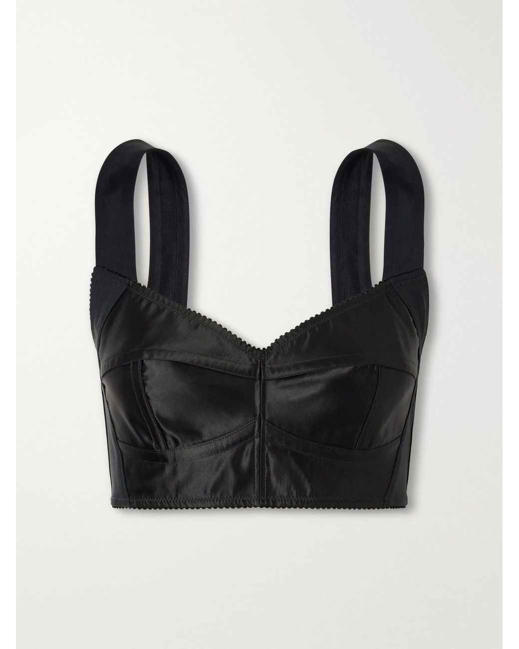 Dolce & Gabbana Black Cropped Paneled Satin Bustier Top