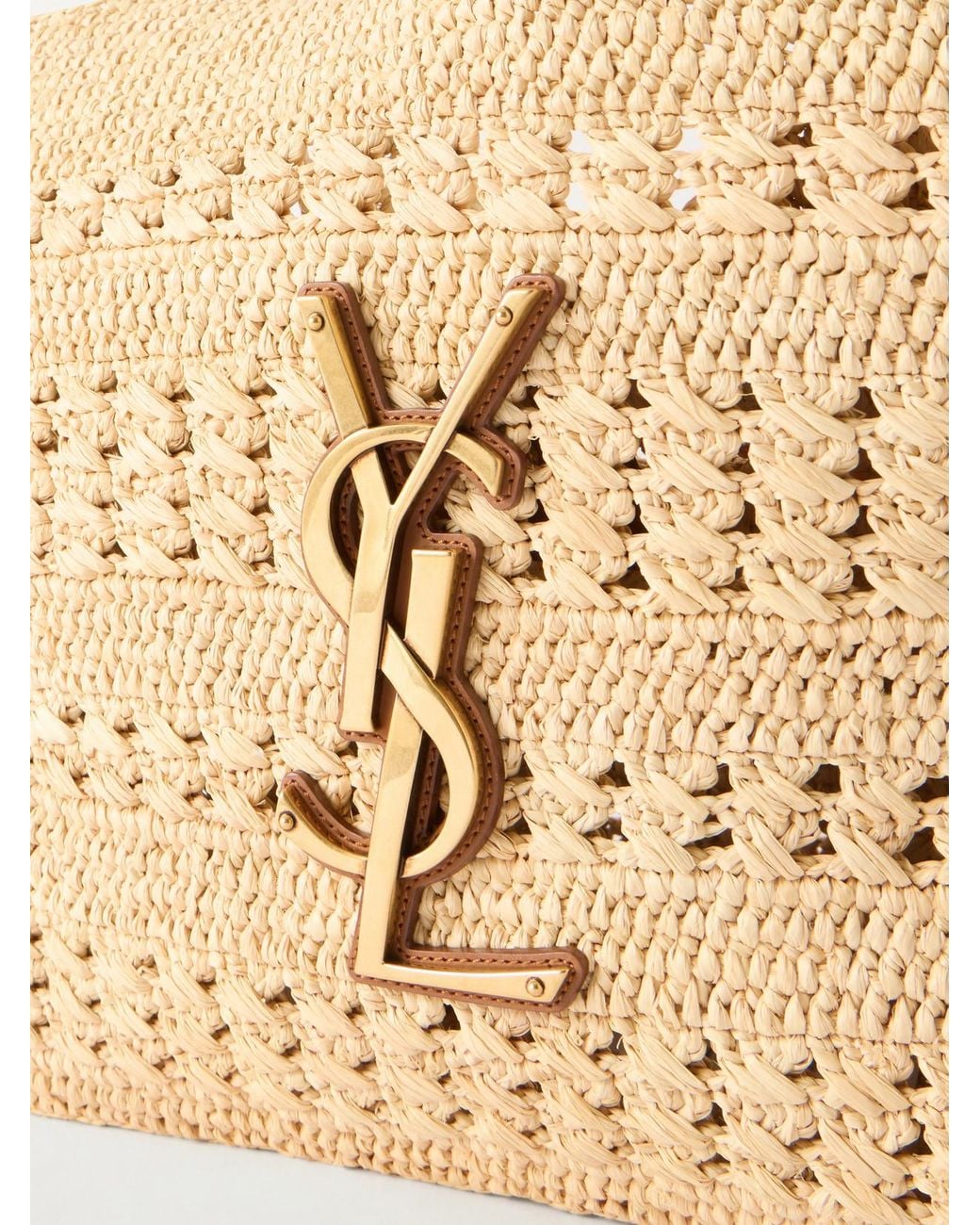 Saint Laurent Natural Icare Medium Logo-Appliquéd Raffia Tote