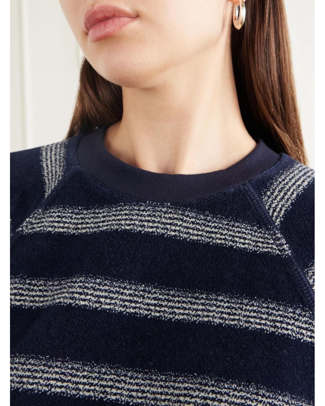 Suzie Kondi Blue Tilos Striped Velour Sweatshirt
