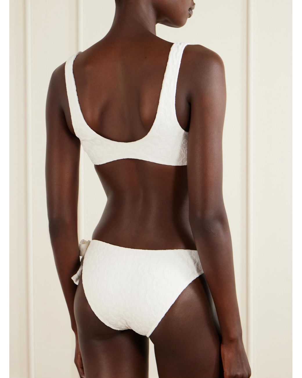 Lisa Marie Fernandez White Bow Floral-Jacquard Bikini