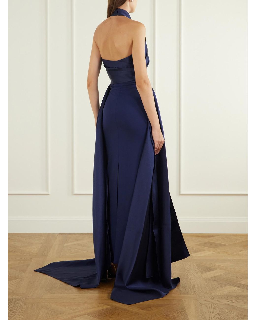 Solace London Blue Rumi Halterneck Crepe Gown