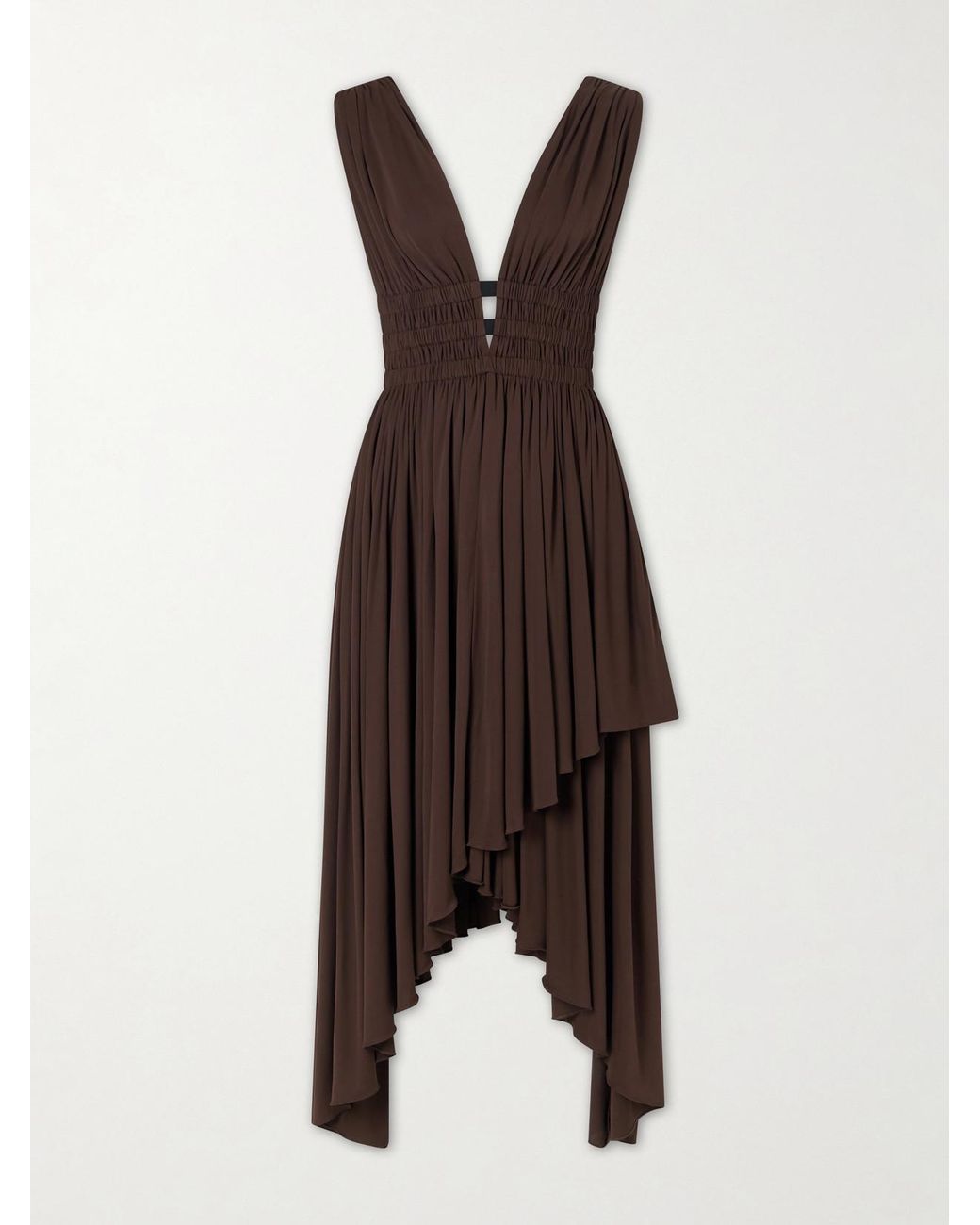 Alaïa Brown Draped Jersey Midi Dress