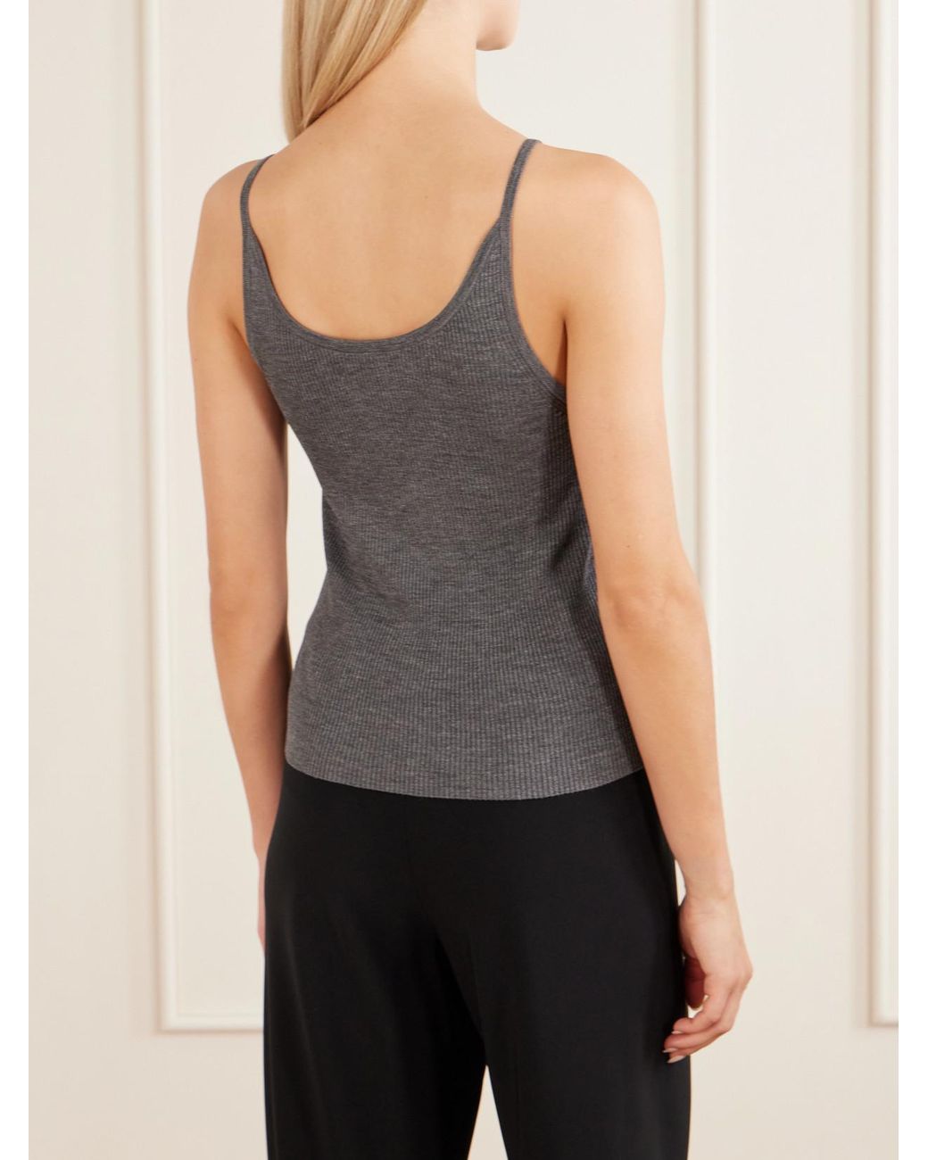 Nili Lotan Gray Aronia Lace-Trimmed Ribbed Silk-Jersey Tank