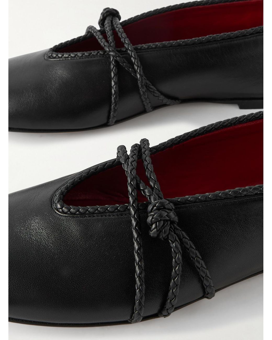 Bottega Veneta Black Rosa Intrecciato-Trimmed Leather Ballet Flats