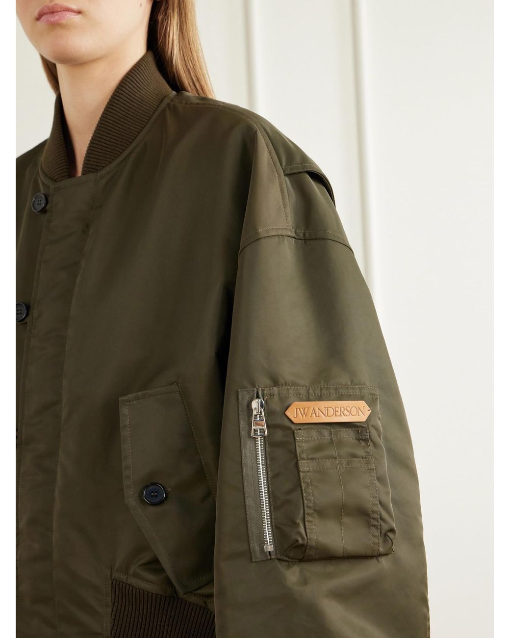 J.W. Anderson Green Oversized Tipped Hem Rib-Trimmed Satin Bomber Jacket
