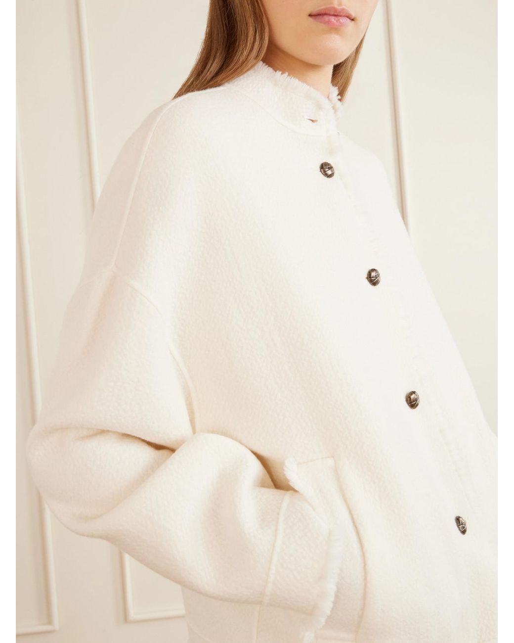 Max Mara Natural Palmizi Fringed Wool-Bouclé Jacket