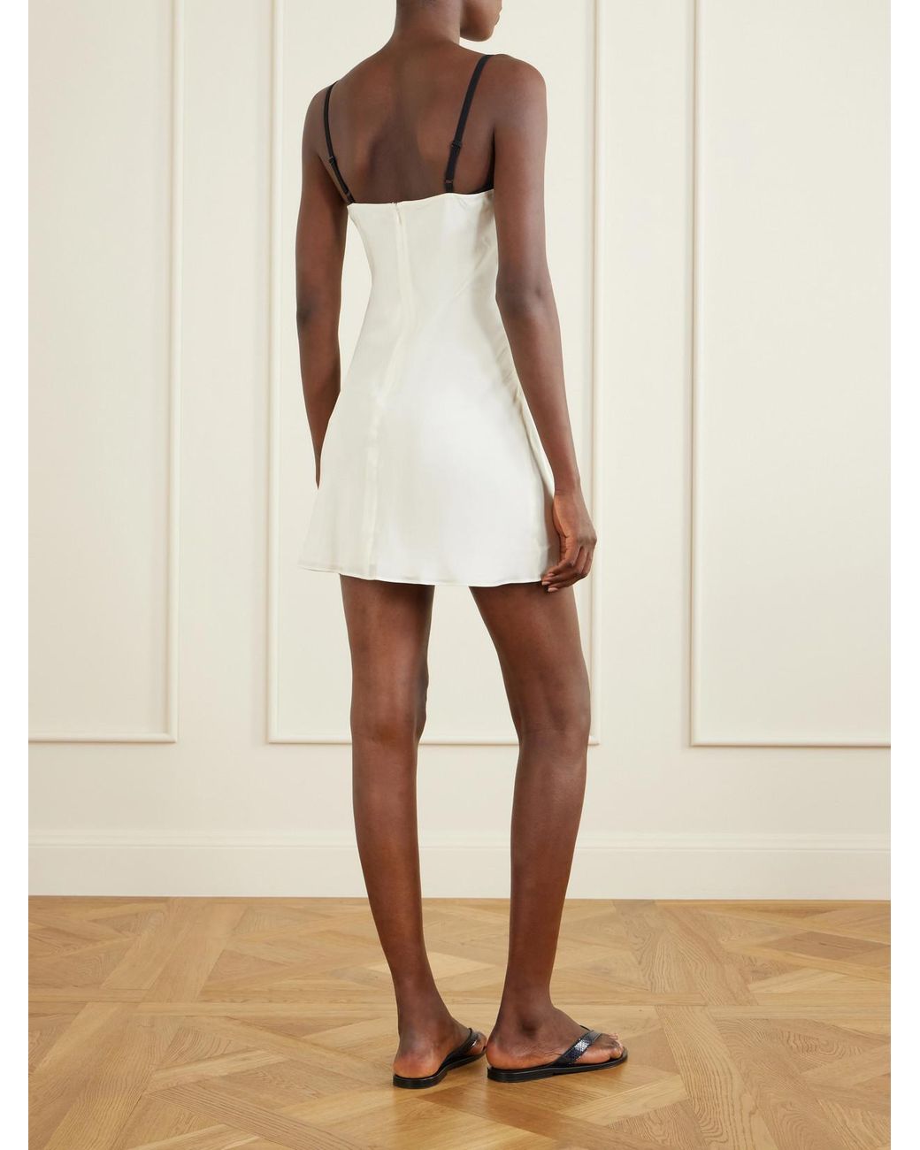 Staud White Evangeline Lace-Trimmed Embellished Silk Mini Dress