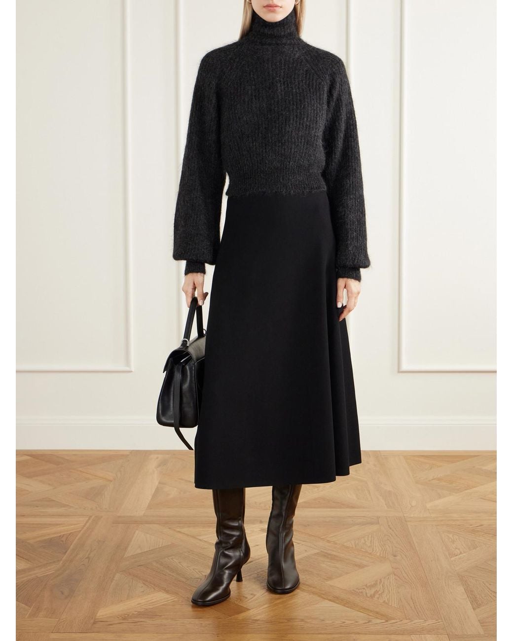 Max Mara Black Adorno Open-Back Cropped Ribbed Mohair-Blend Turtleneck Sweater
