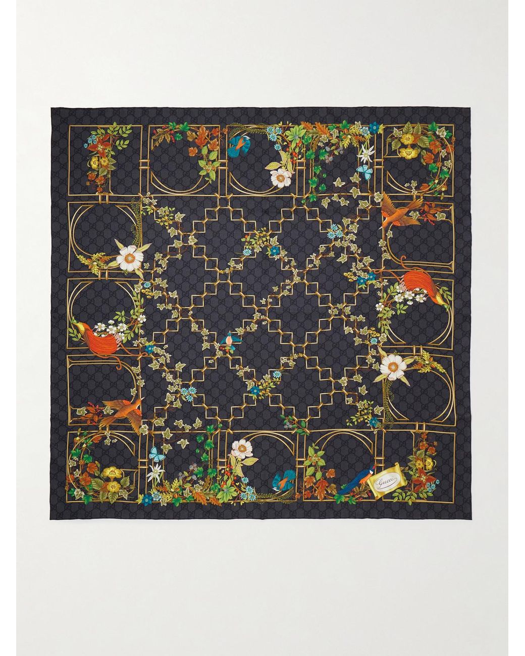 Gucci Green Printed Silk-Twill Scarf