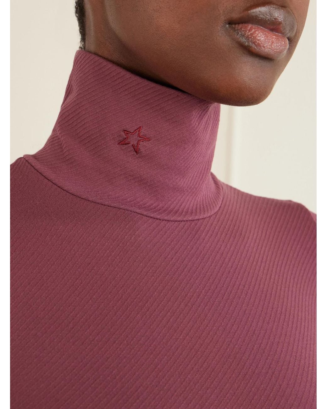 Perfect Moment Purple Ribbed Embroidered Thermal Modal-Blend Turtleneck Base Layer