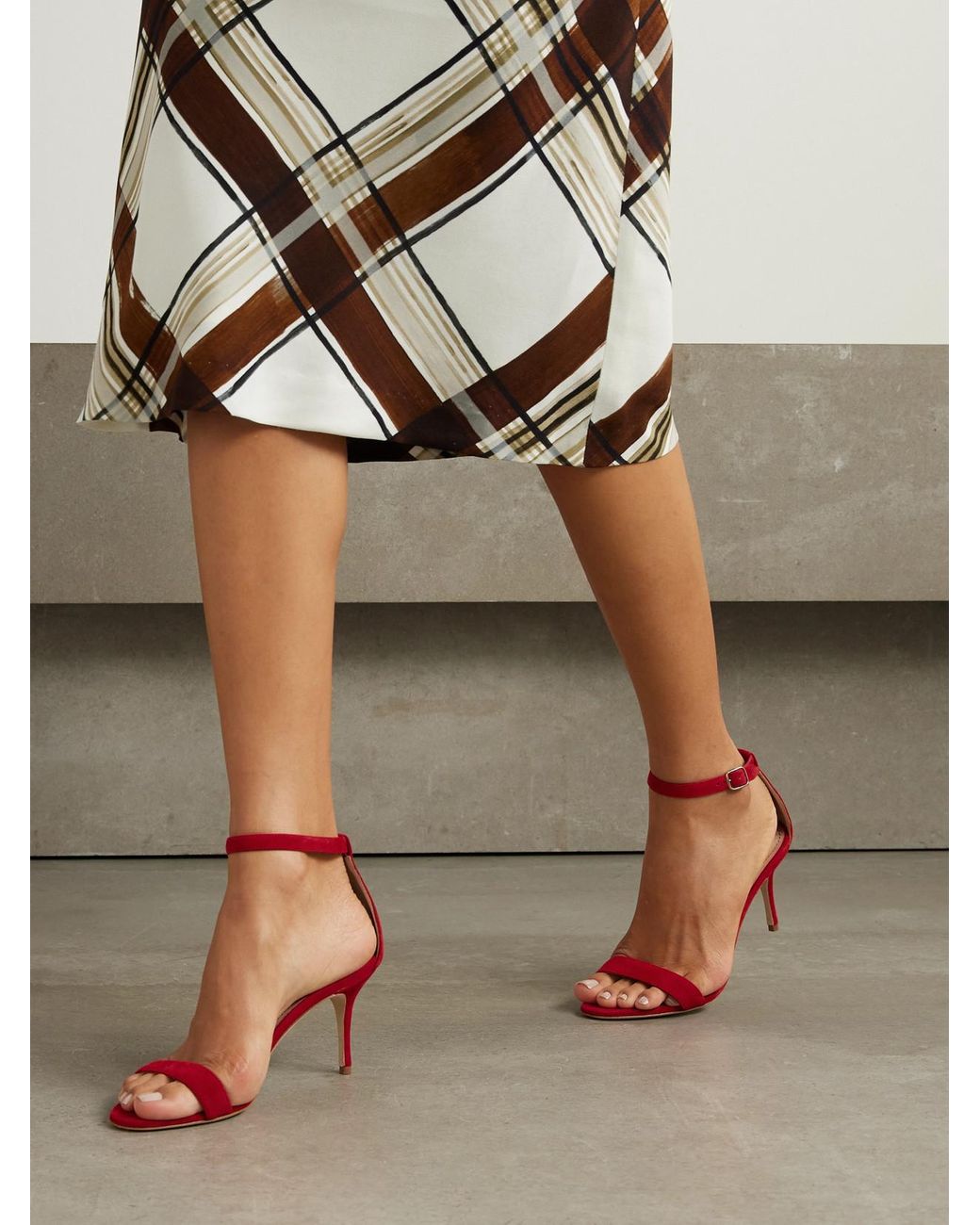 Manolo Blahnik Red Chaos 70 Suede Sandals