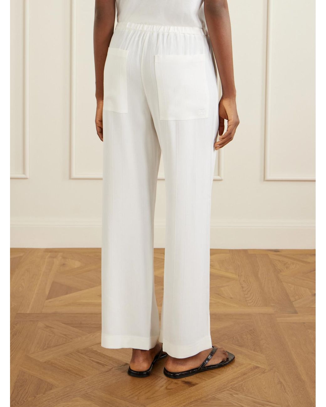 Totême White Striped Woven Wide-Leg Pants