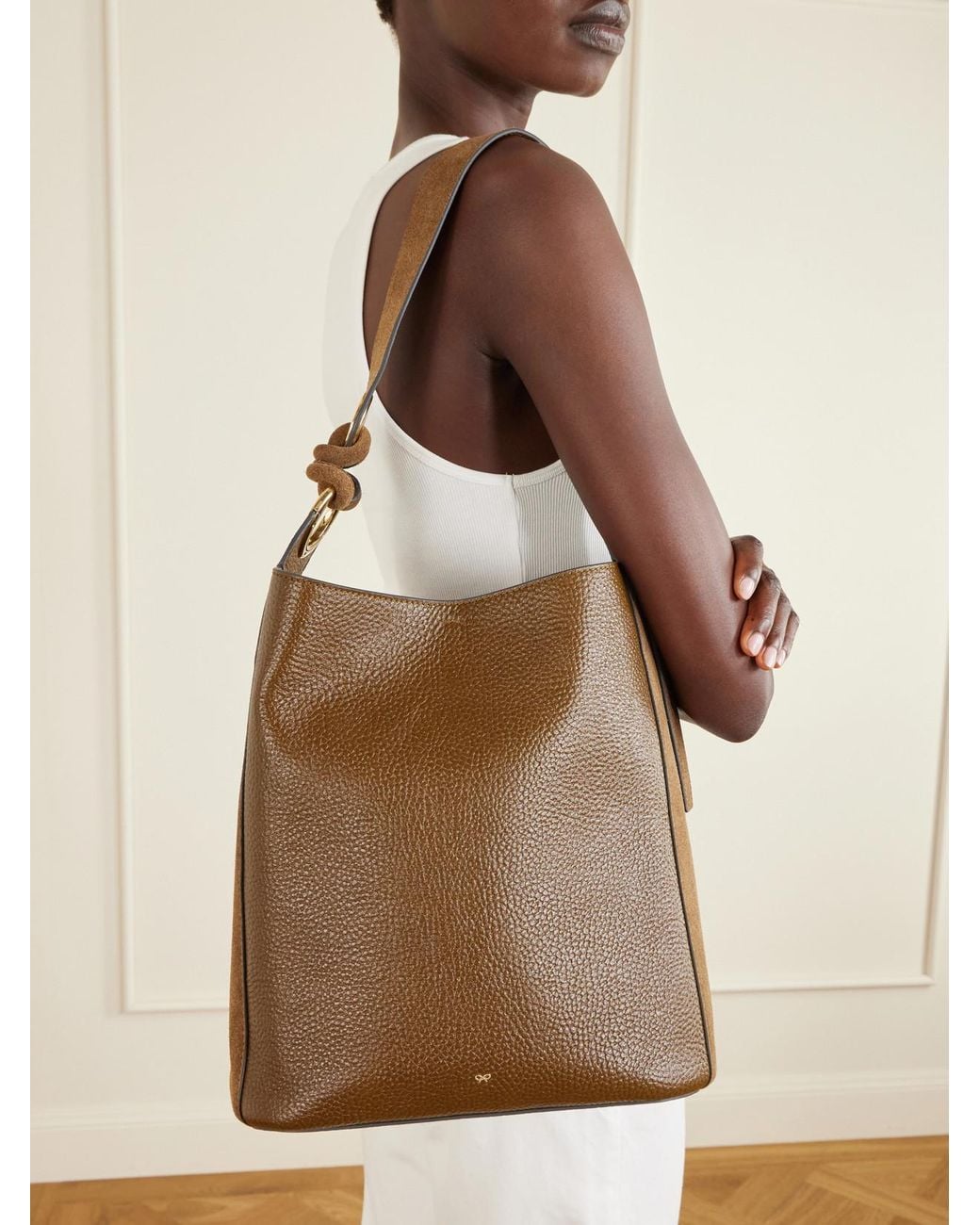 Anya Hindmarch Brown Ringo Suede-Trimmed Textured-Leather Tote