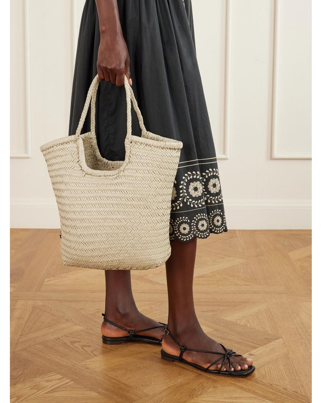 Dragon Diffusion Natural Ns Diagonal Triple Jump Woven Leather Tote