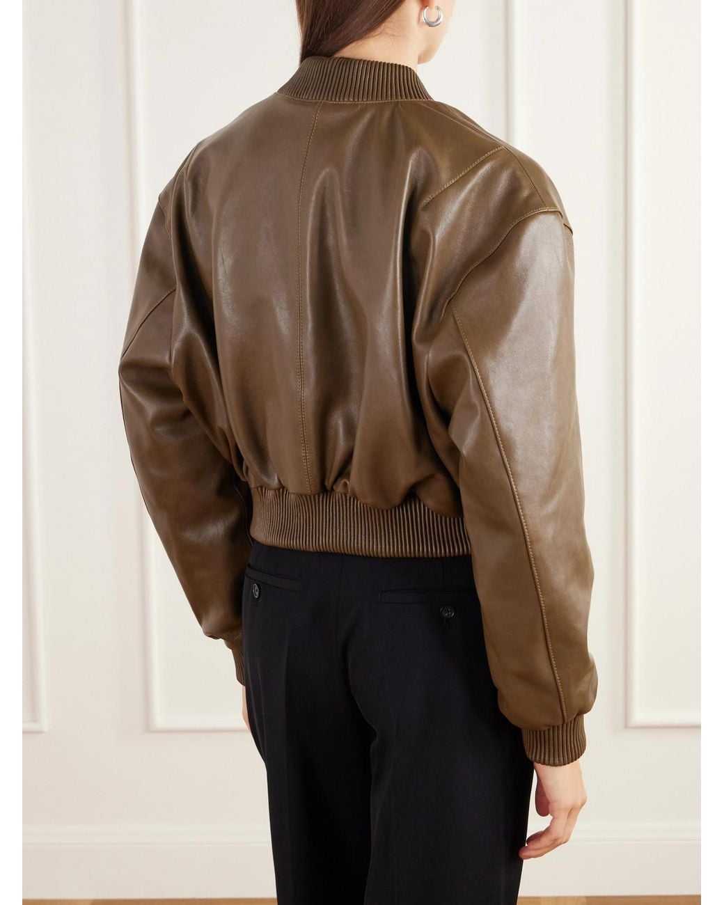 Arma Brown Hannan Cropped Leather Bomber Jacket