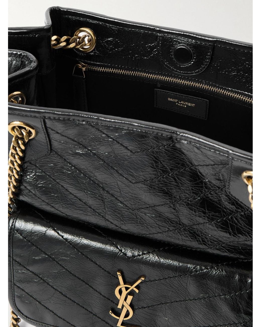 Saint Laurent Black Niki Small Crinkled-Leather Tote