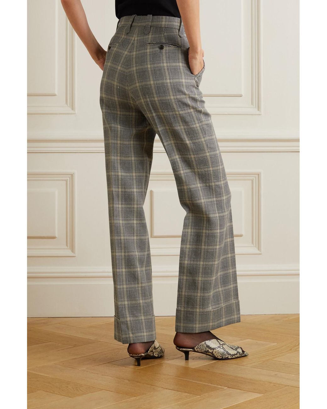 Gucci Love Parade Checked Linen And Wool-blend Wide-leg Pants in Gray | Lyst