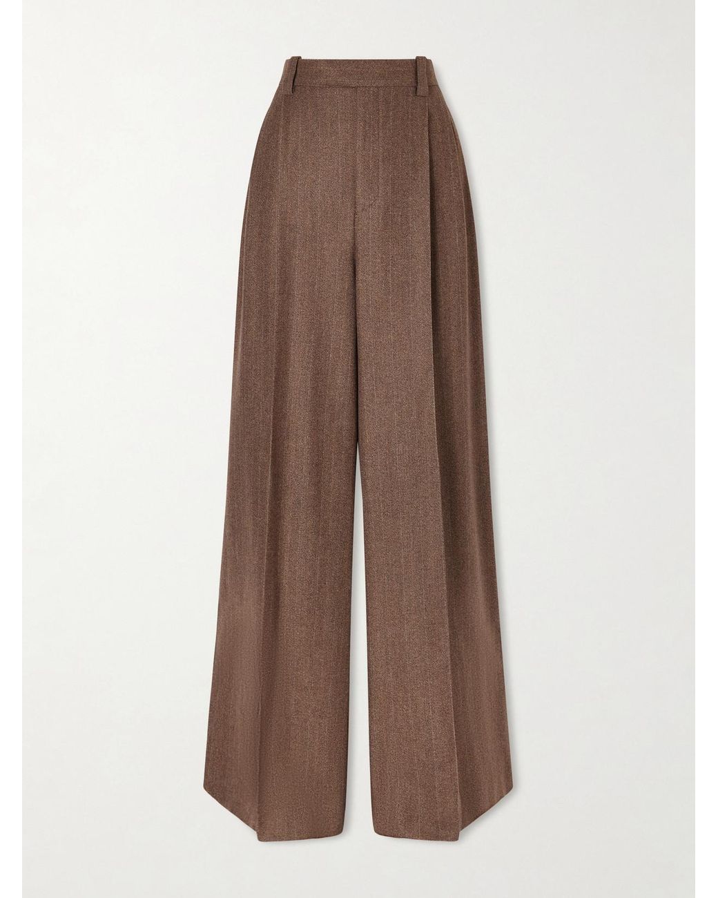 Loro Piana Brown Pleated Pinstriped Wool And Cashmere-Blend Wide-Leg Pants