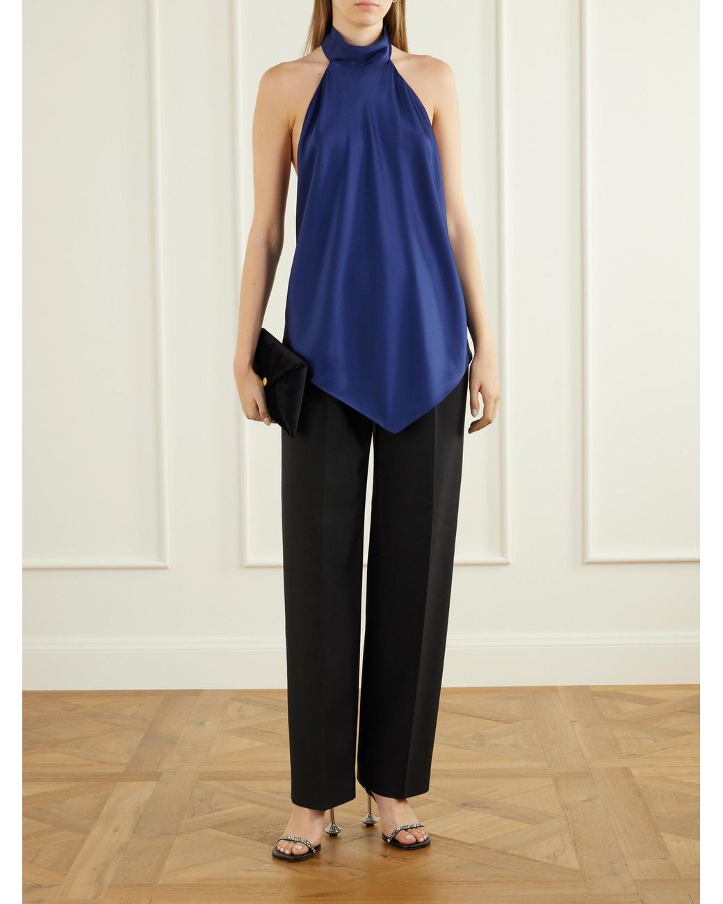 Stella McCartney Blue Backless Halterneck Satin Blouse