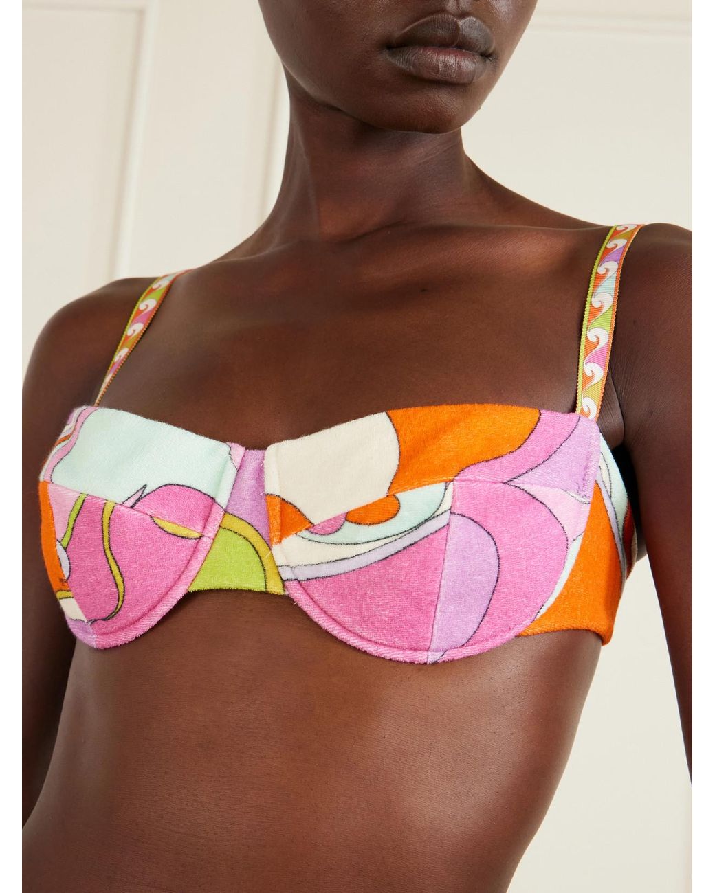 Emilio Pucci Pink Printed Cotton-Terry Bikini Top