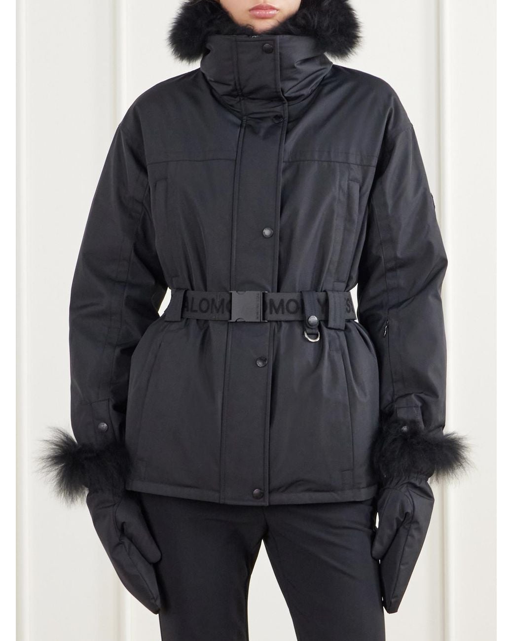 Yves Salomon Blue Belted Hooded Shearling-Trimmed Shell Ski Jacket