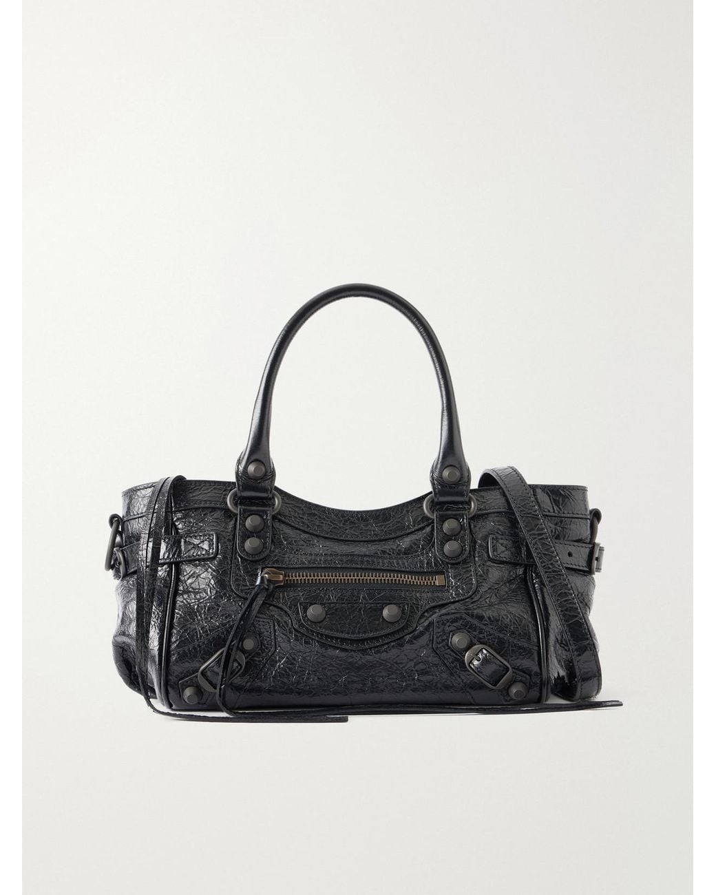 Balenciaga Black Le City East/West Mini Crinkled Leather Tote