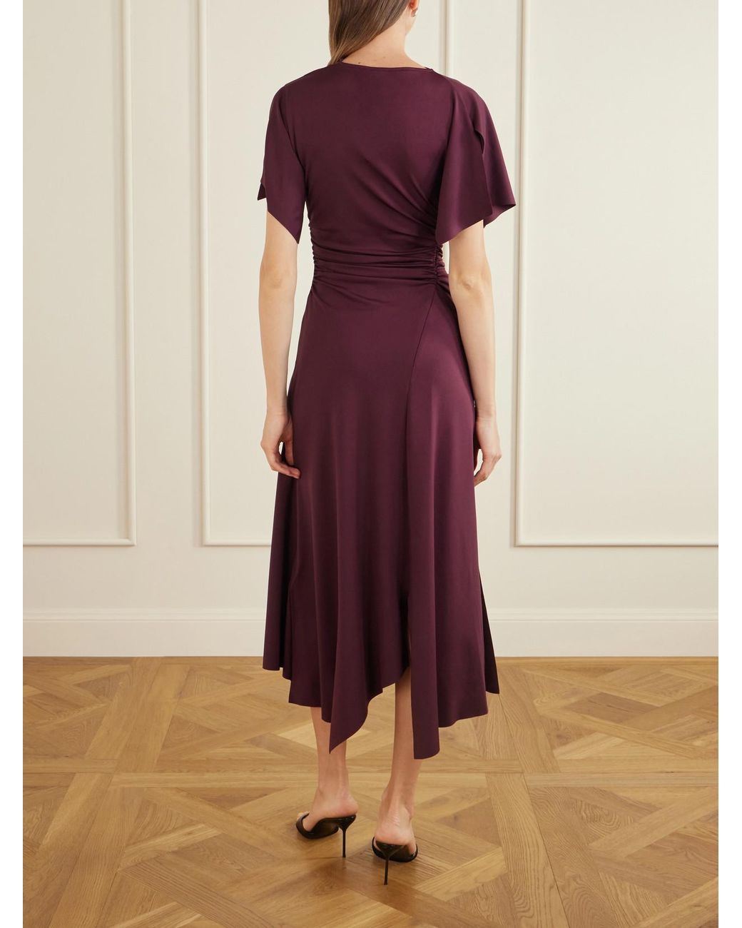 Victoria Beckham Purple Draped Satin-Jersey Midi Dress