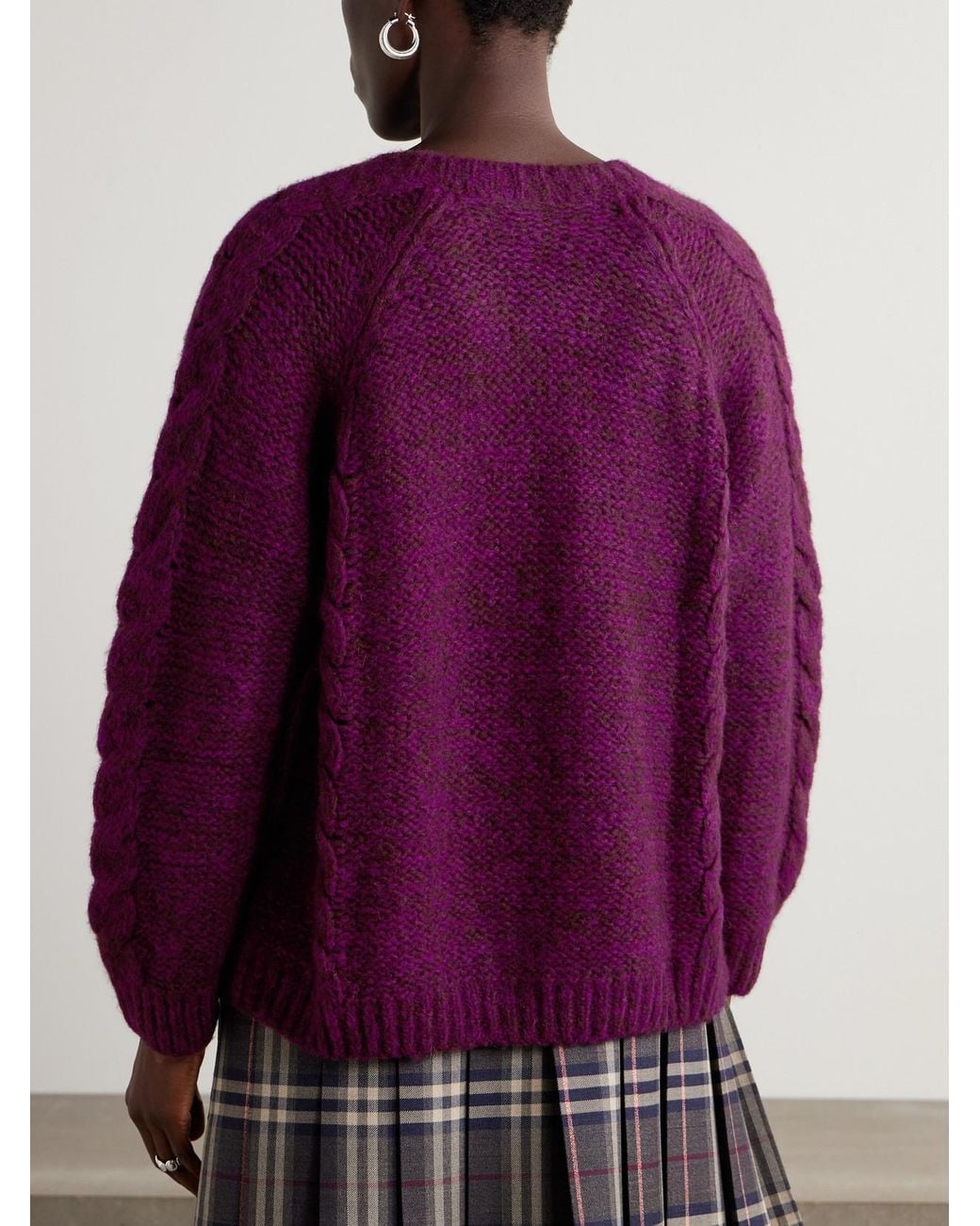 Bode Purple Eiderdown Cable-Knit Alpaca, Mohair And Silk-Blend Sweater