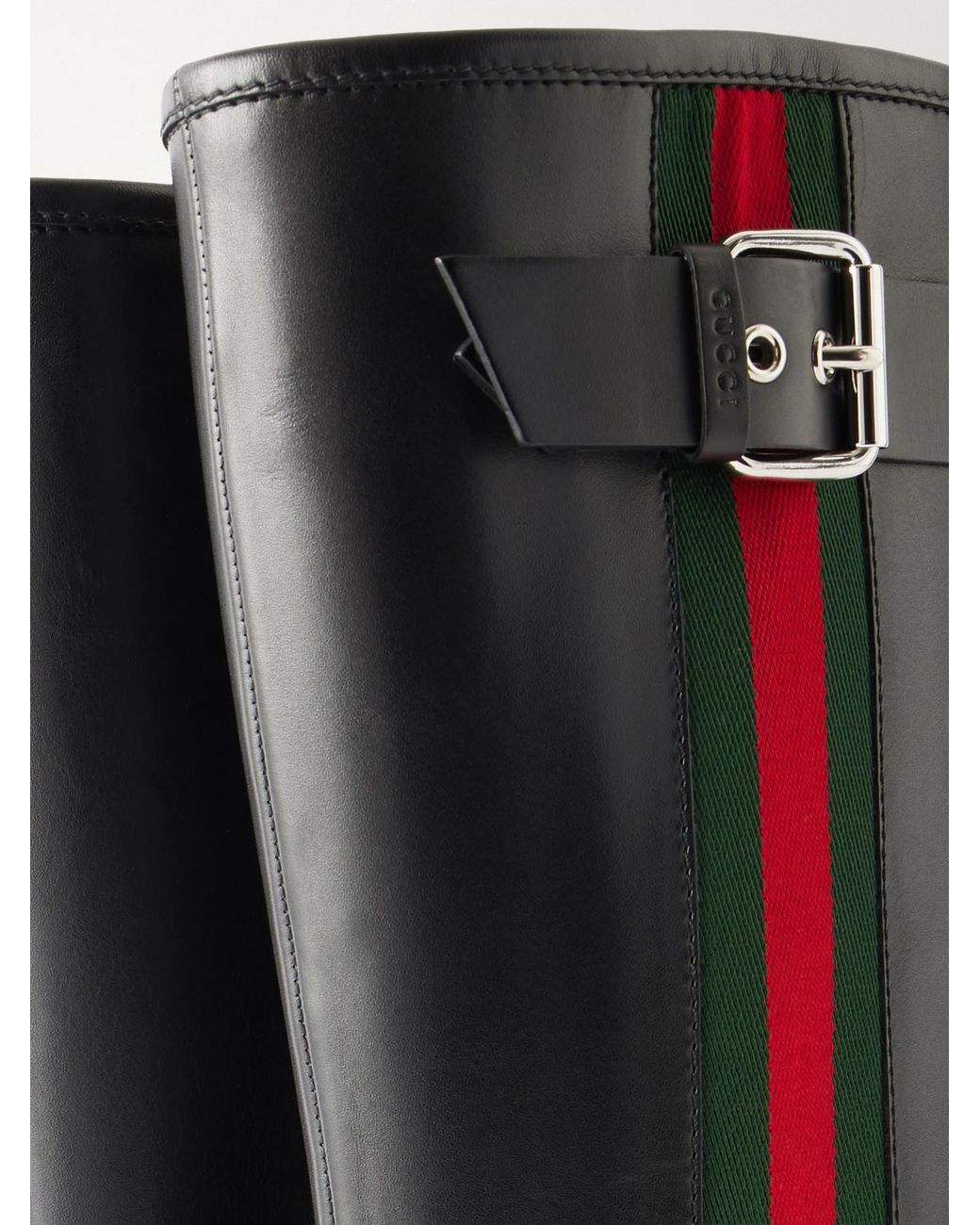 Gucci Black Web-Detailed Leather Knee Boots