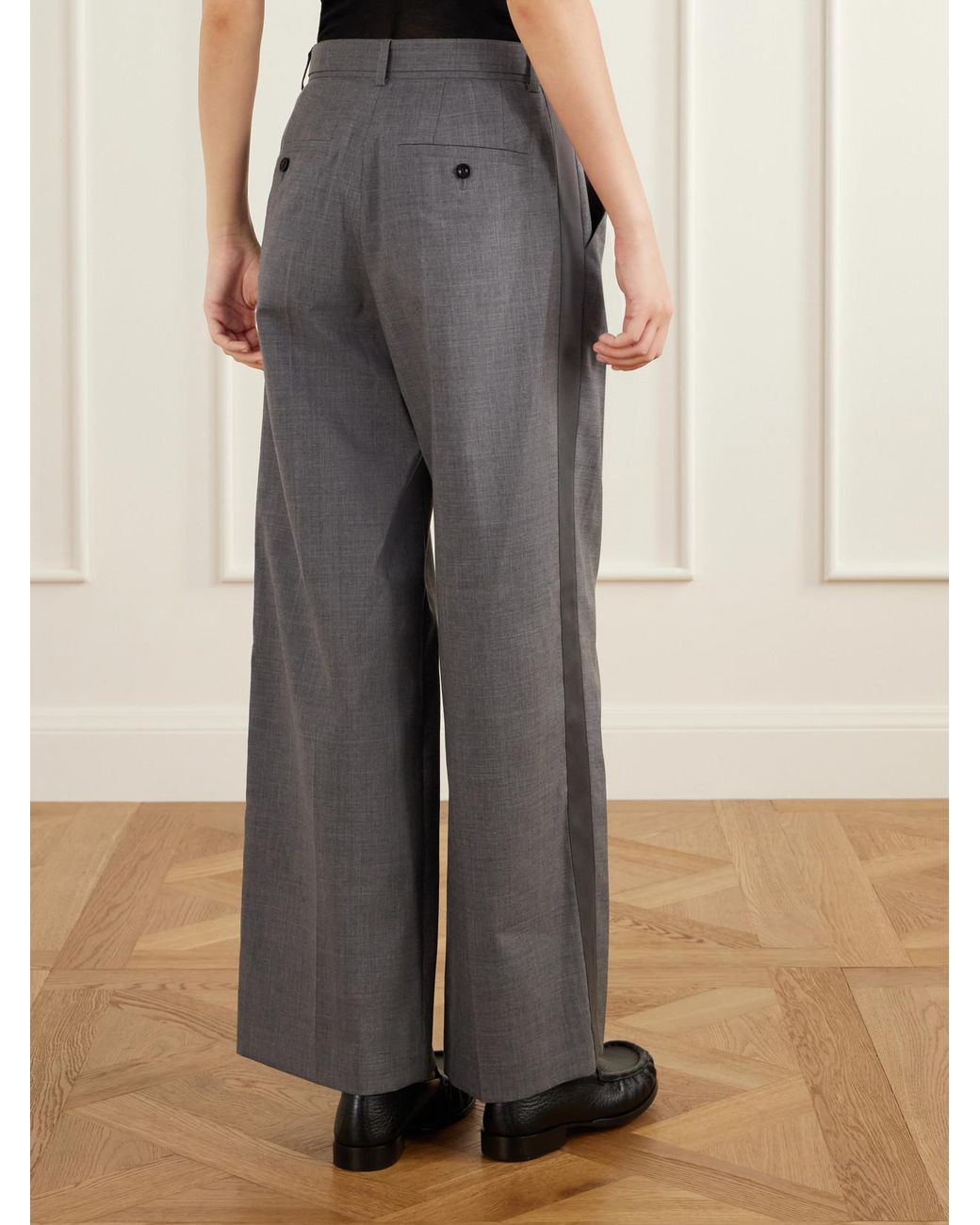 Sacai Gray Belted Pleated Twill Wide-Leg Pants