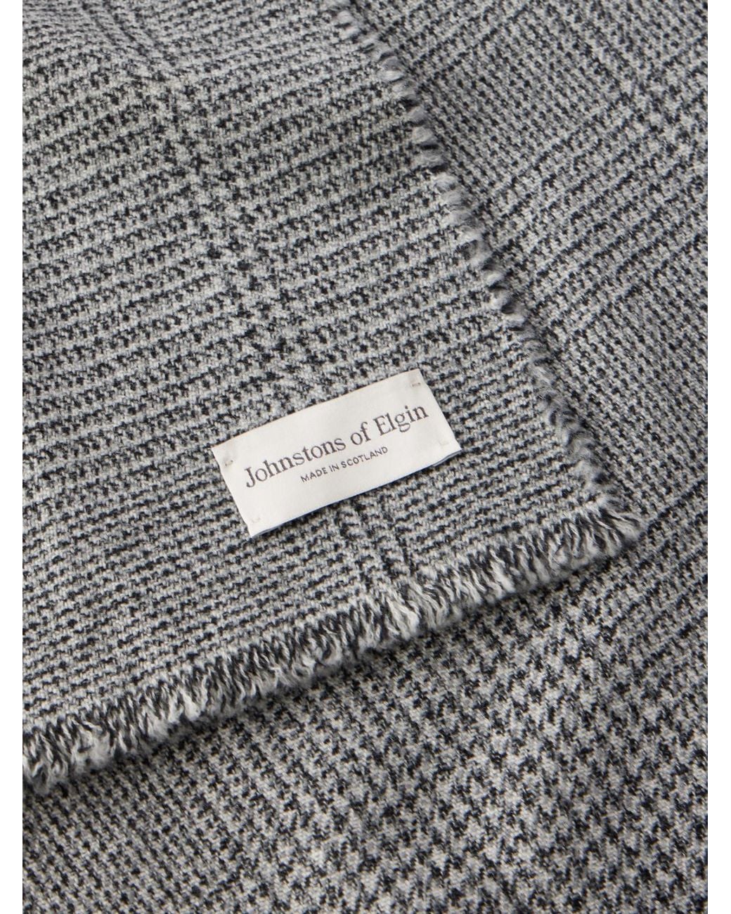 Johnstons Gray Scalpay Frayed Checked Wool And Cashmere-Blend Scarf