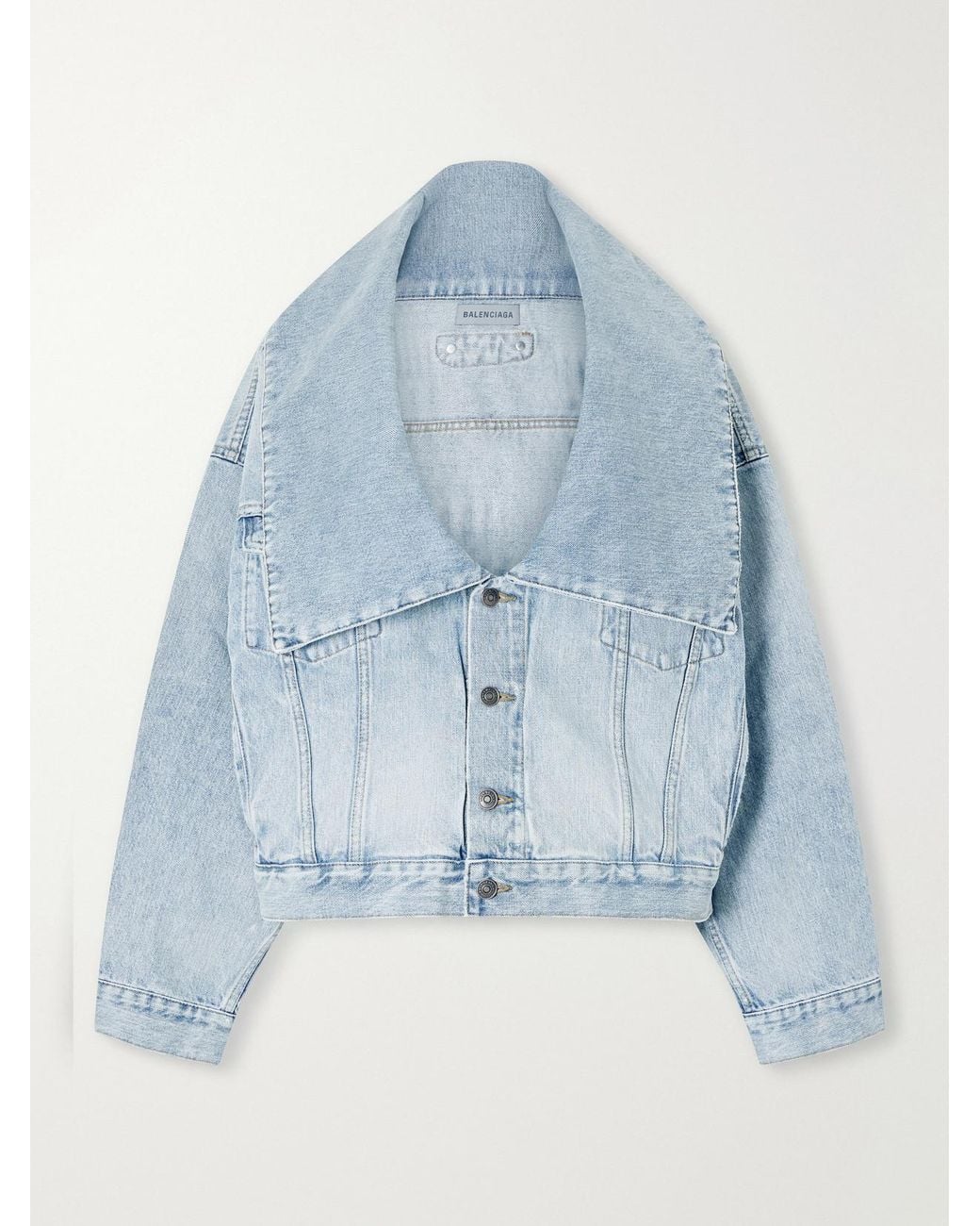 Balenciaga Blue Oversized-Collar Cropped Denim Jacket