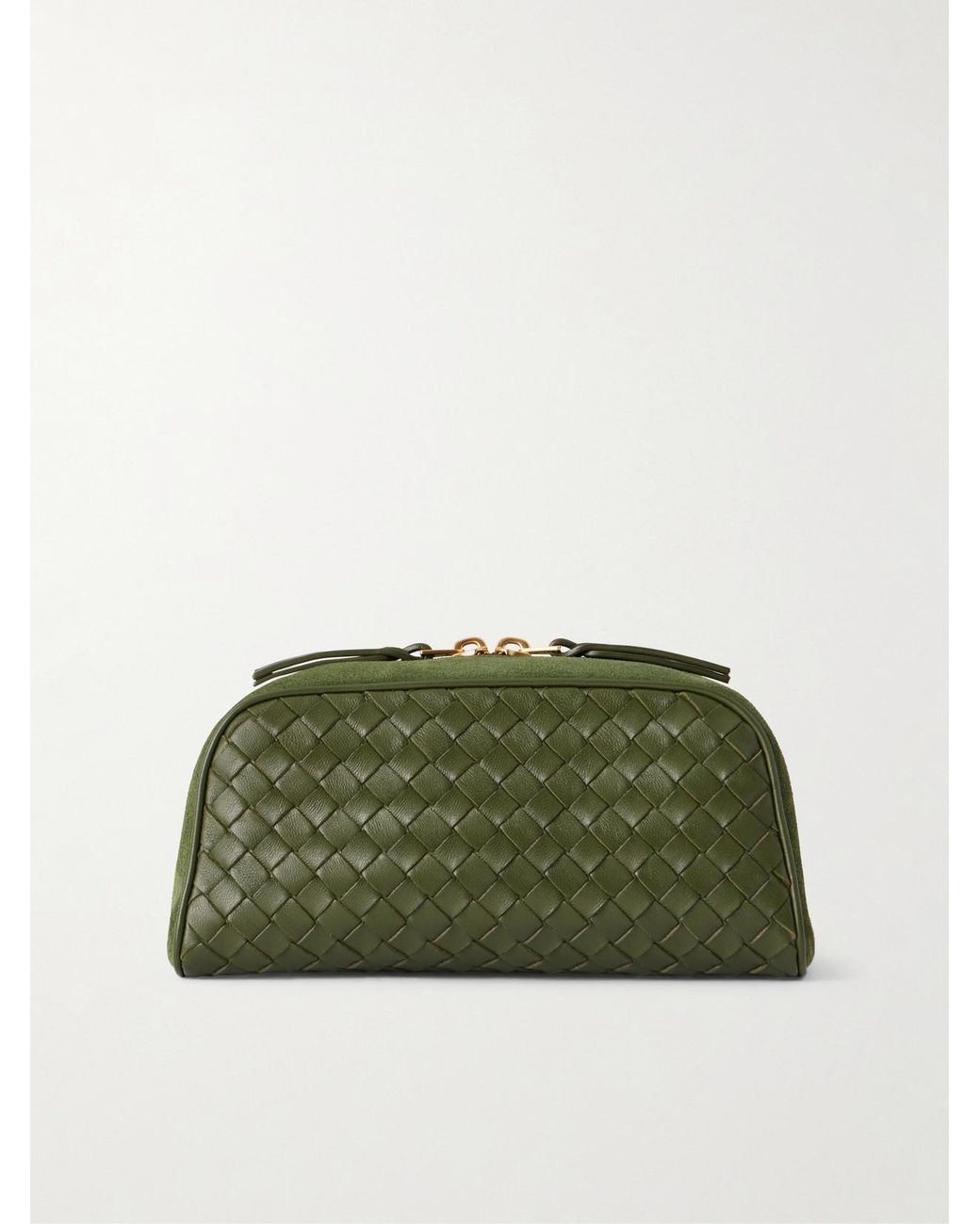 Bottega Veneta Green Nodo Small Suede-Trimmed Intrecciato Leather Pouch