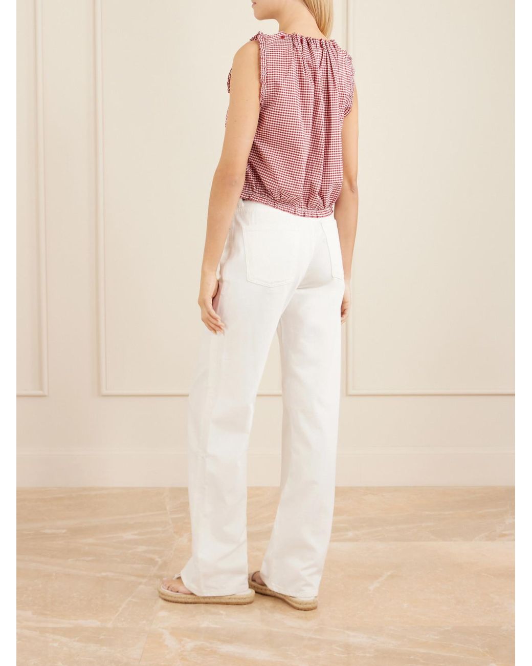Doen Pink Traveler Gathered Checked Organic Cotton Blouse