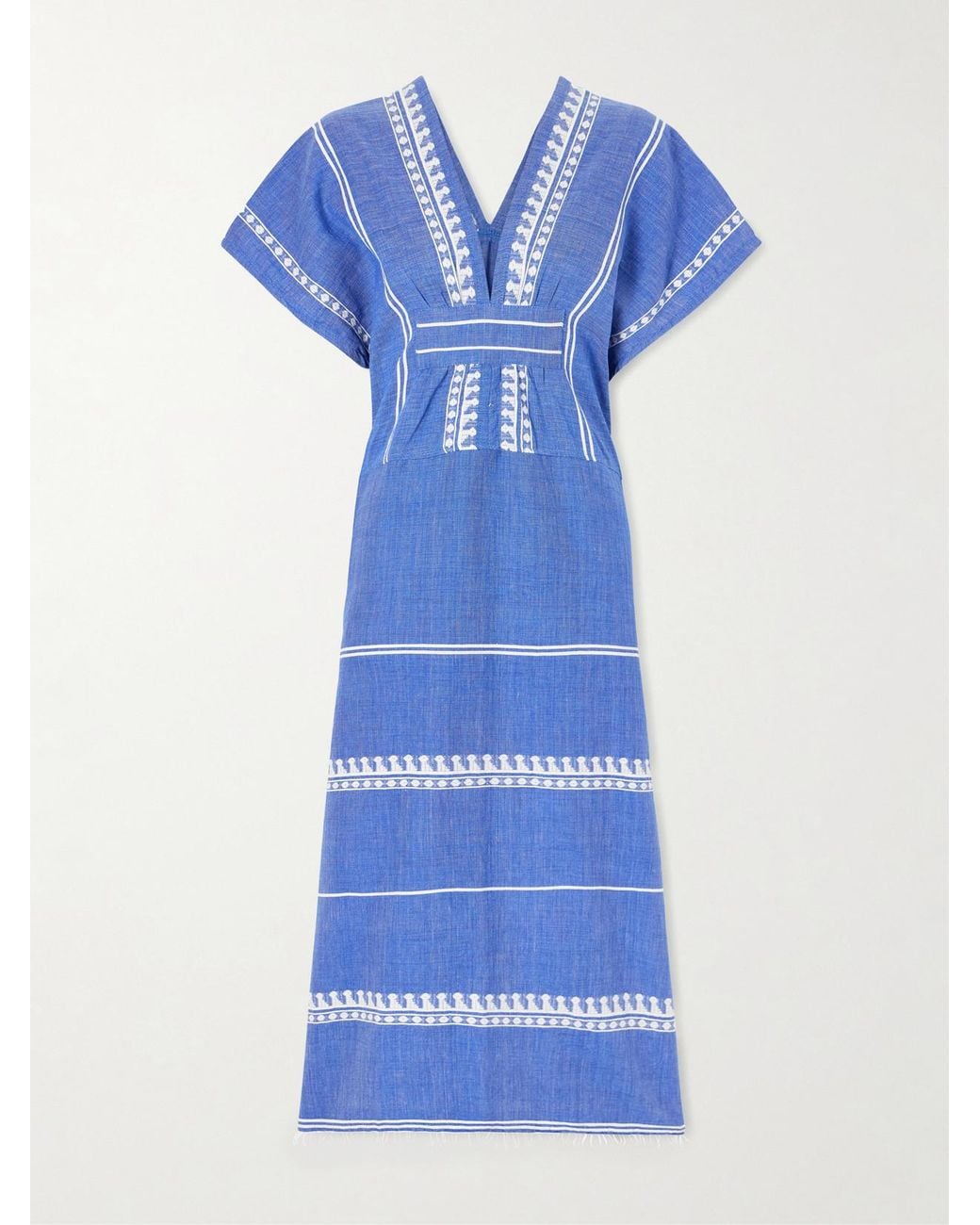Lemlem Blue Gasira Embroidered Cotton Midi Dress